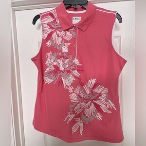 Izod Golf sleeveless collared polo top size Large- dusty rose, white and grey